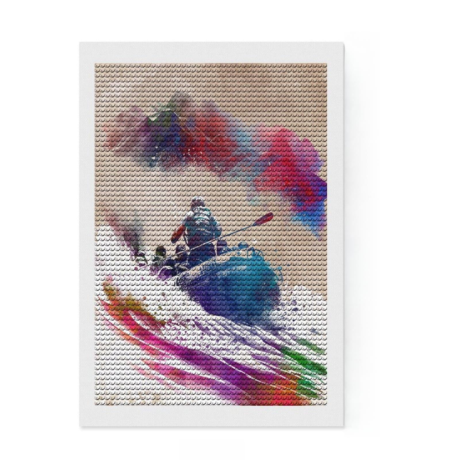 Junmoney Rafting on A Pontoon DIY Diamond Art Canvas Kit 8"x12", Neat Printed Canvas, Mindful Craft Activity, Office Decor, Gift Idea