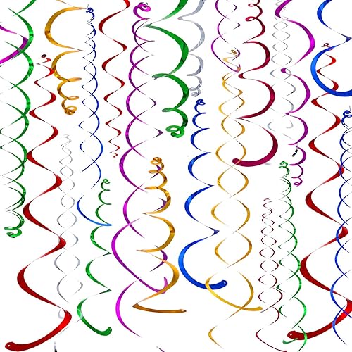 Bememo 84 remolinos colgantes decorativos coloridos para techo, serpentinas de papel de aluminio para bodas, cumpleaños, graduación, celebración,