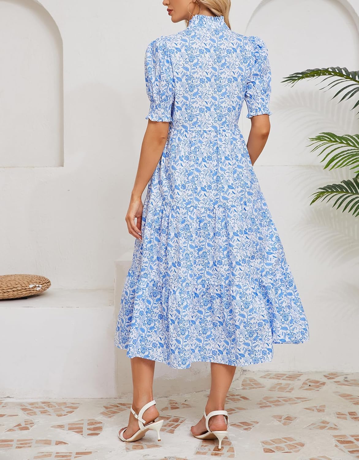 Kedera Women Summer Casual Maxi Dress Trendy 2025 Puff Short Sleeve V Neck Ruffle Tiered Flowy Boho Beach Long Dresses - Image 2