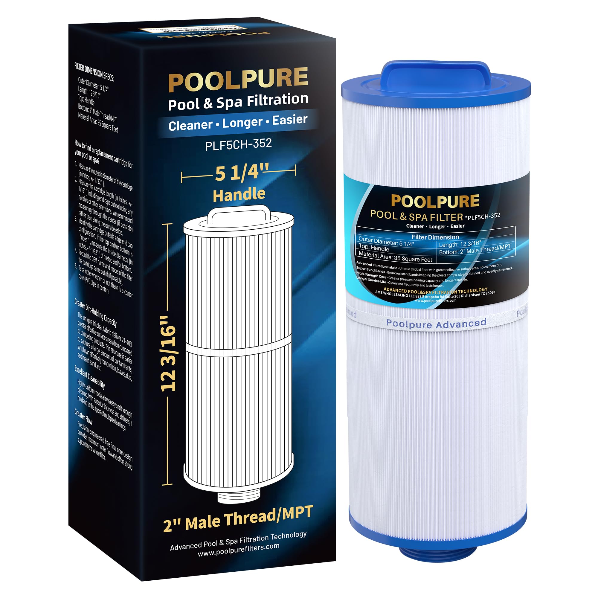 Amazon.com : POOLPURE 5CH-352 Spa Filter Replaces PPM35SC-F2M