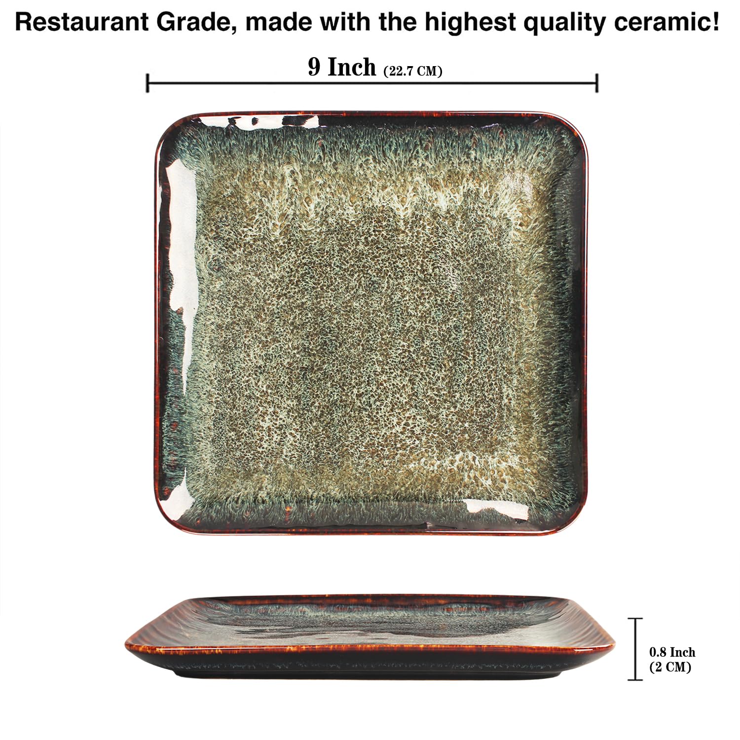 jinsongdafa Ceramic Dinner Plates Dish Set, Set of 4, Microwave Oven and Dishwasher Safe, Scratch Resistant, Dinnerware Kitchen Porcelain Serving Dishes 9 inch Square plate