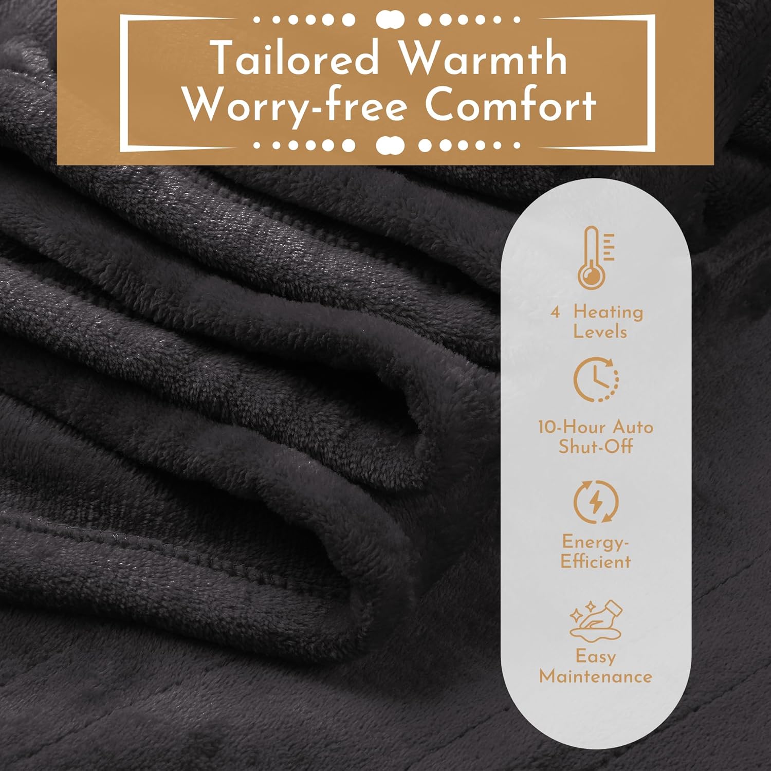 Electric Heated Blanket 72"x84" Full Size Flannel Heated Blanket, Cozy & Warm for All Night, 5 Heat Settings & 10 Hours Auto Off, Machine Washable, Iron Grey - Image 8
