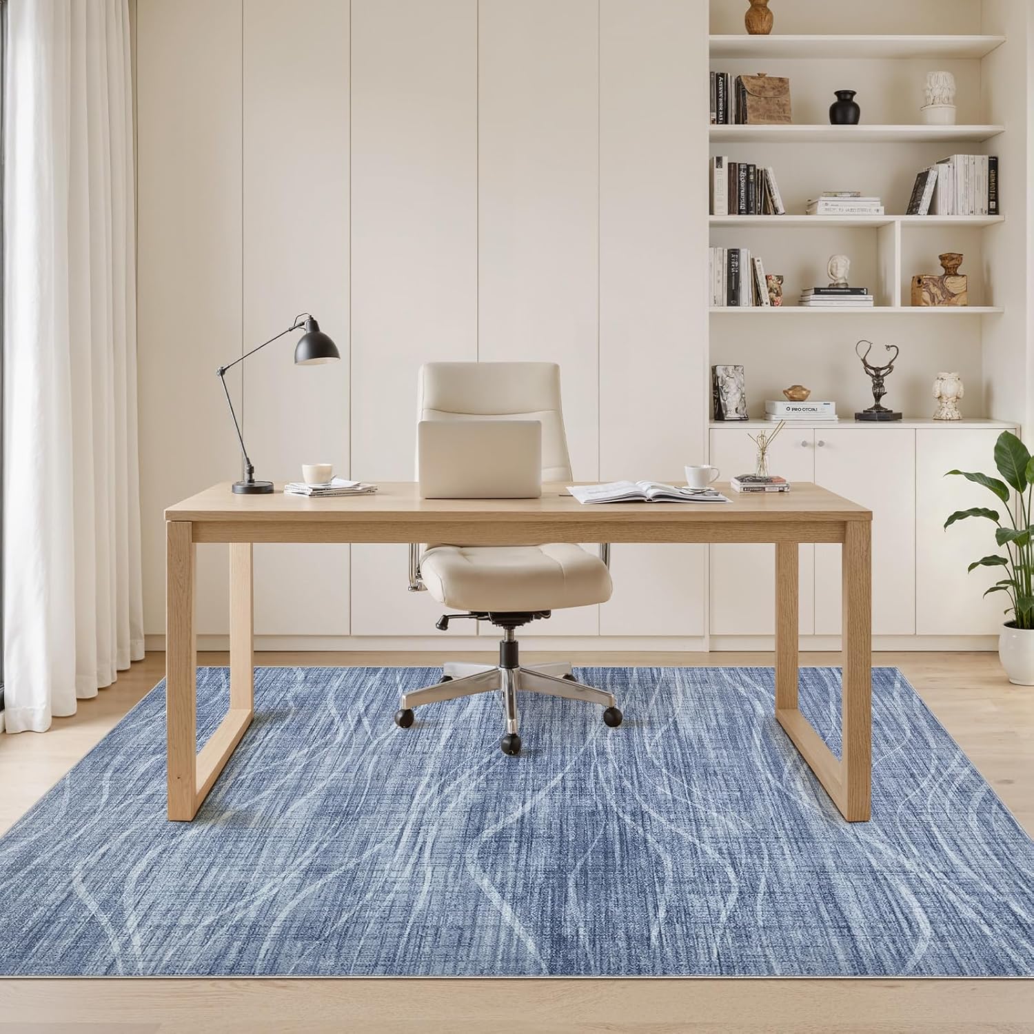 WITSHOCK Washable Rugs 8x10 Modern Area Rugs, Thin Rug for Living Bedroom Dining Room Nursery Kitchen Office, Wave Striped Rugs Indoor Carpet Soft Non Slip Stain Resistant Home Decor, Blue