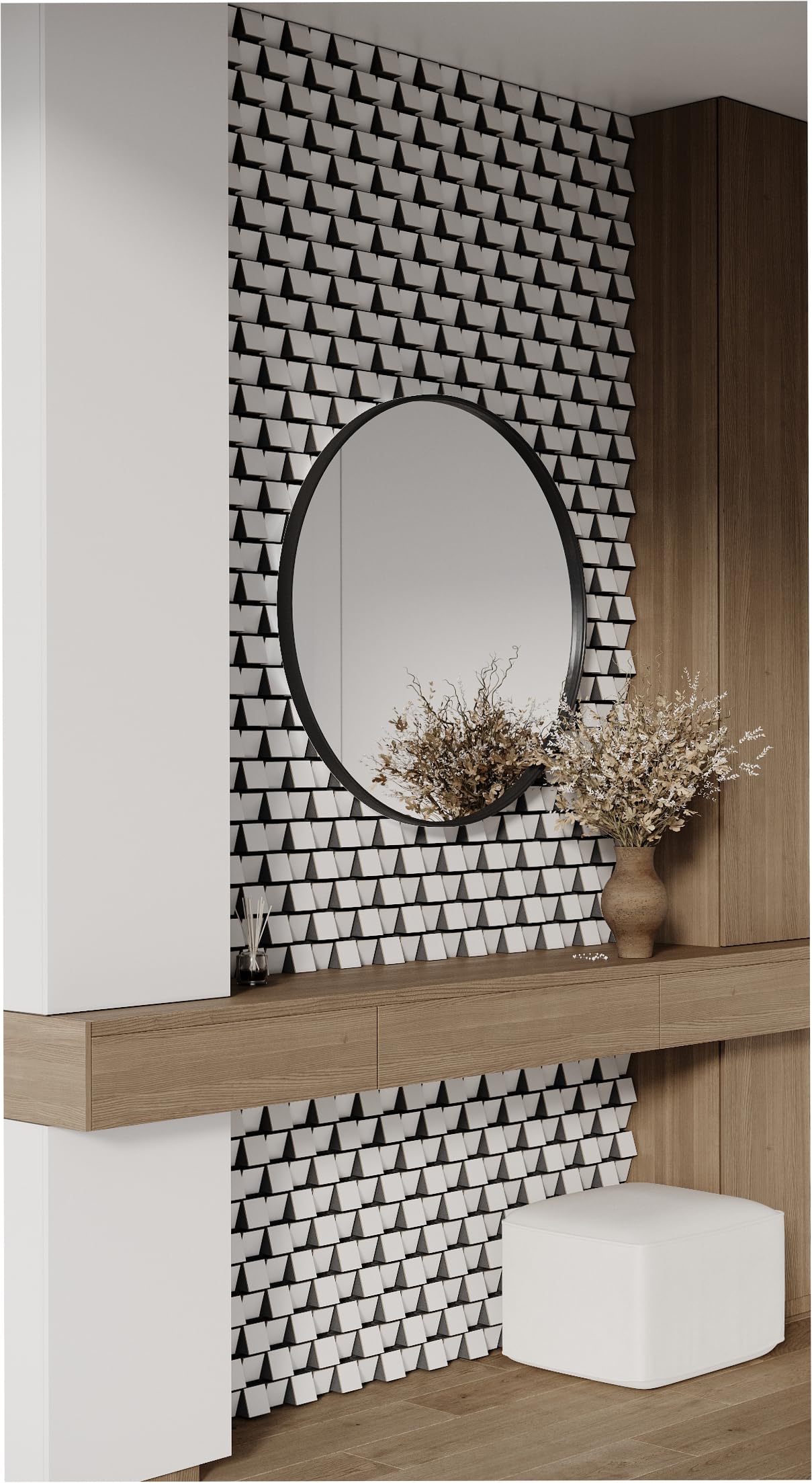 18-pakiet — akustyczne listwy ścienne | DIY dekoracja ścienna | bez szwu 3D mozaika ścienna puzzle | drewniane (HDF) dekoracyjne dyfuzory | Kolor: (Biały, ZARINA)