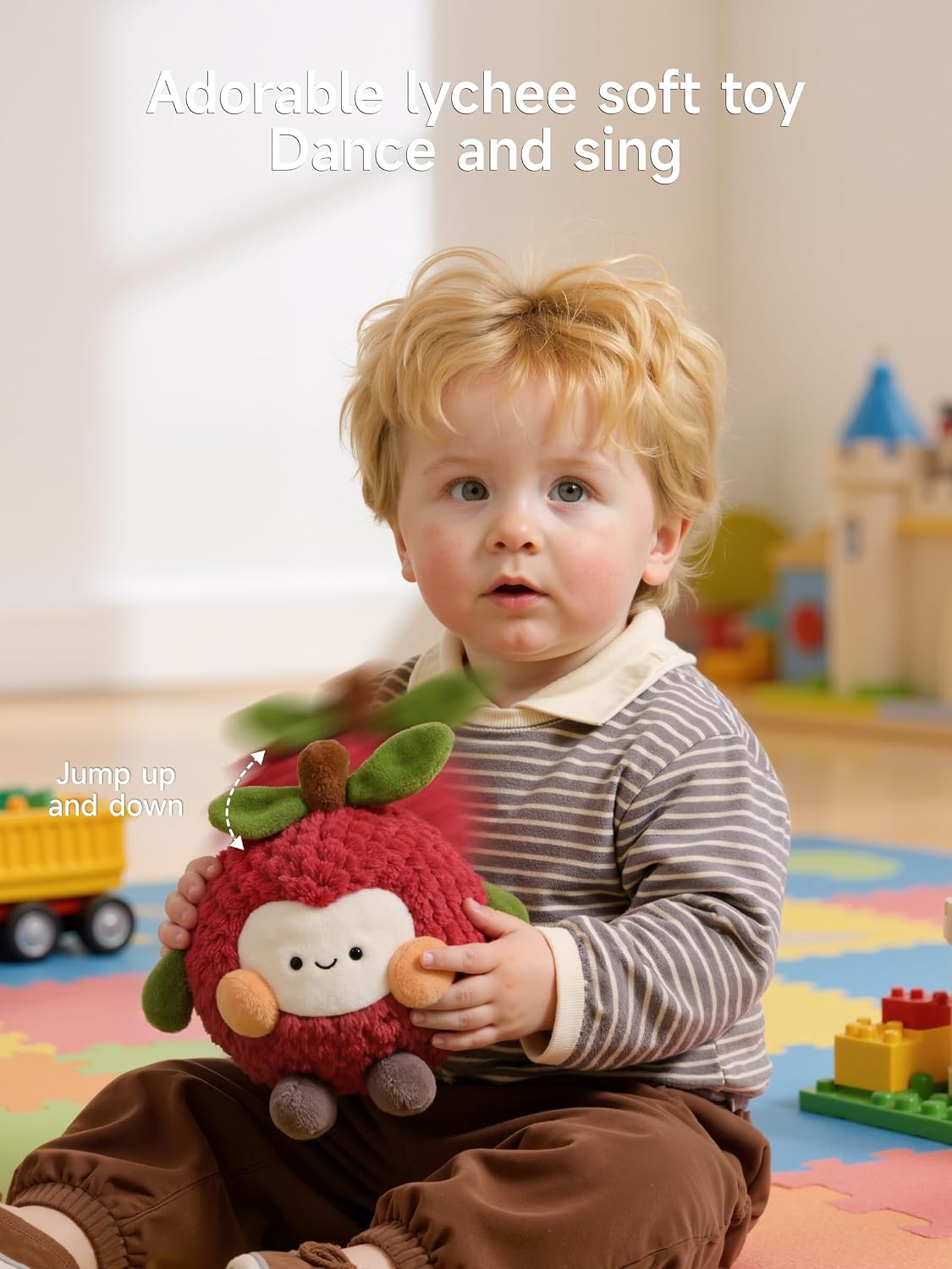 Musical Crawling Lychee Plush Toy, Baby Toys 18+ Months and Baby Tummy Time Toys, Dancing Moving Bouncing Interactive Infant Toys with Songs & Recording, Birthday Gifts for Toddler