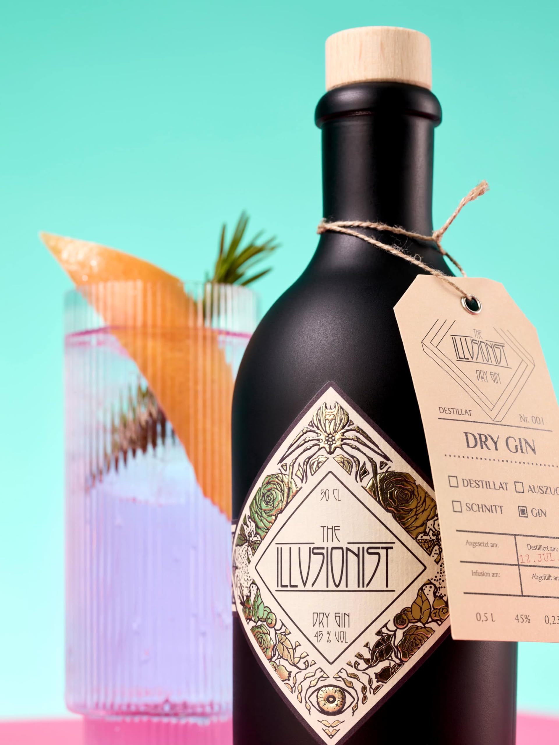 The Illusionist Dry Gin | Der Farbwechsel Gin | 16 Premium Botanicals | Floral & Fruchtig | 45% Vol. | 500ml