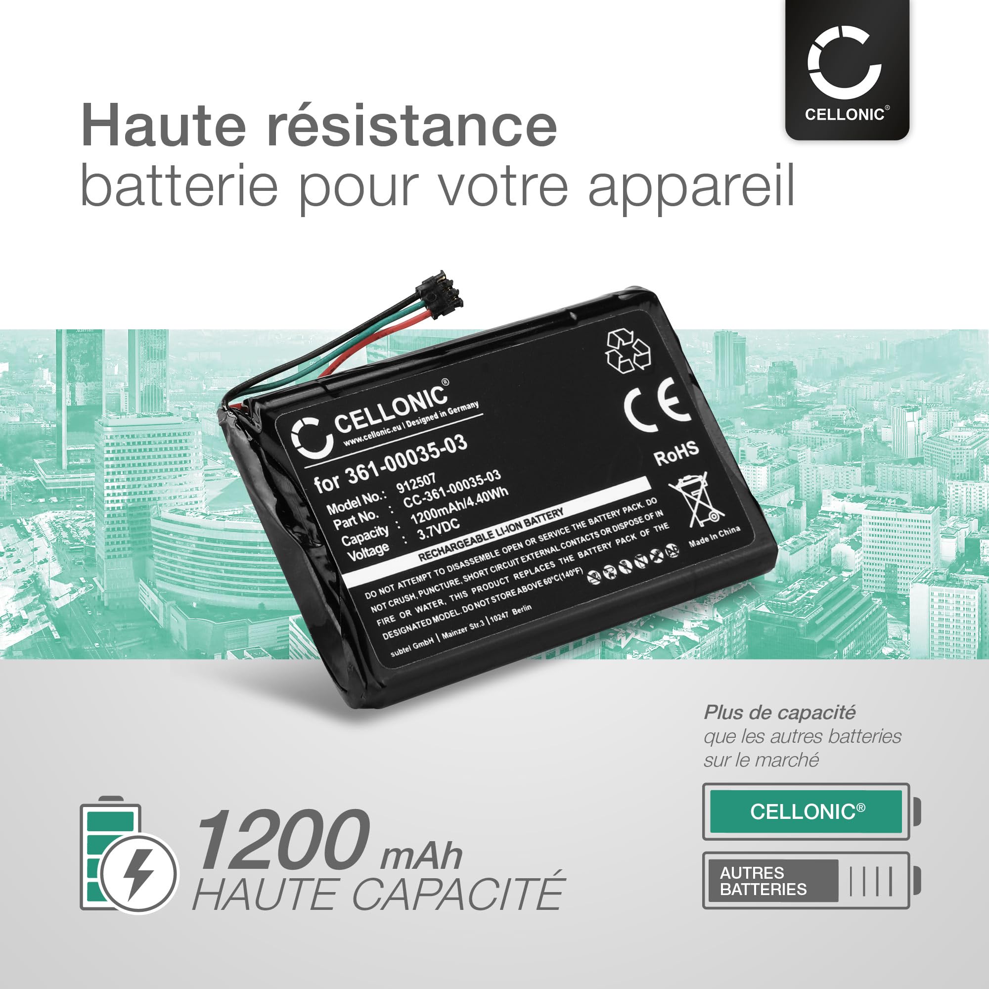 CELLONIC, Battery Navi Compatible With Garmin Camper 760LMT-D, Dezl 760, Camper 760 Tool Set 17-Piece Replacement Battery 361-00066-00 361-00066-10 - View #3