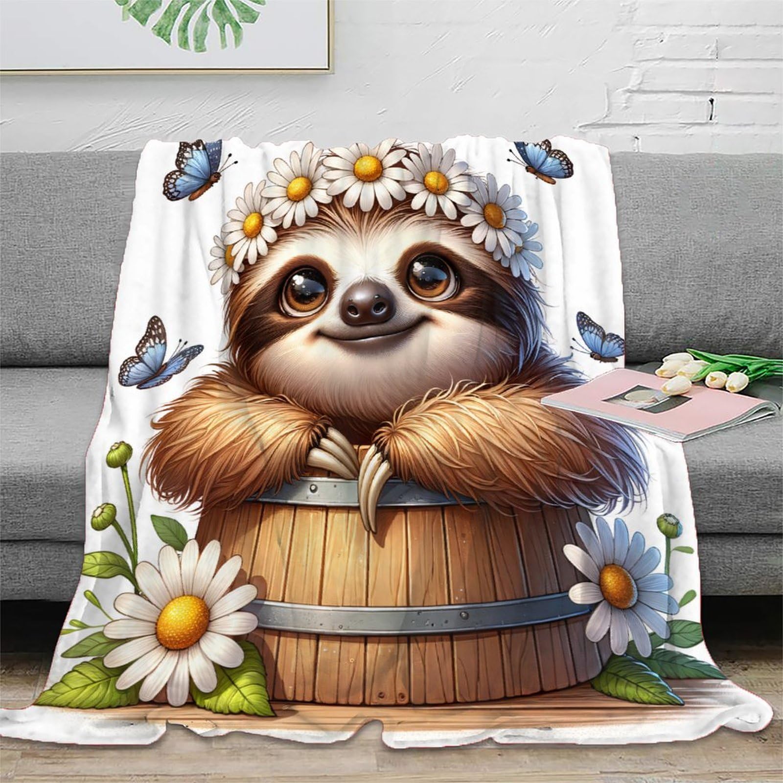 Couverture polaire paresseux jeté de canapé pour colocataires et soirées gaming