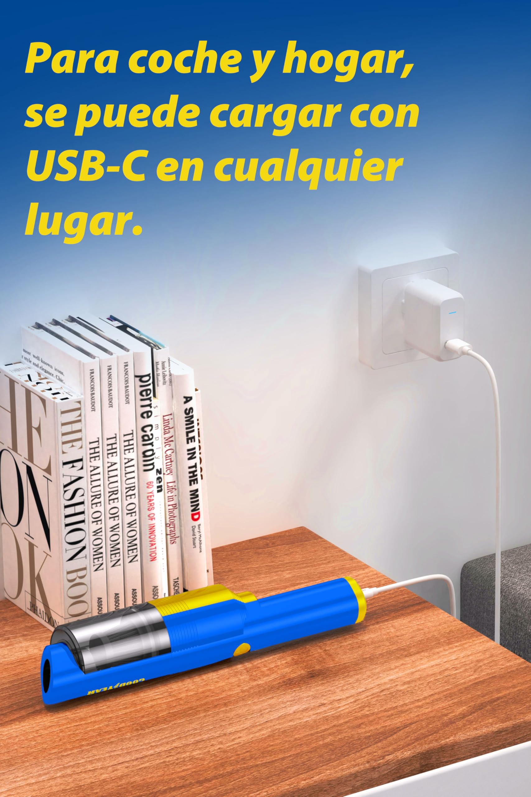 Goodyear Lineo Aspirador Portátil sin Cable para Coche, Hogar u Oficina. Motor 50W con Succión de 5.000Pa, Batería 1800mAh, Carga USB-C. Depósito 125 ml, Diseño Compacto y Silencioso