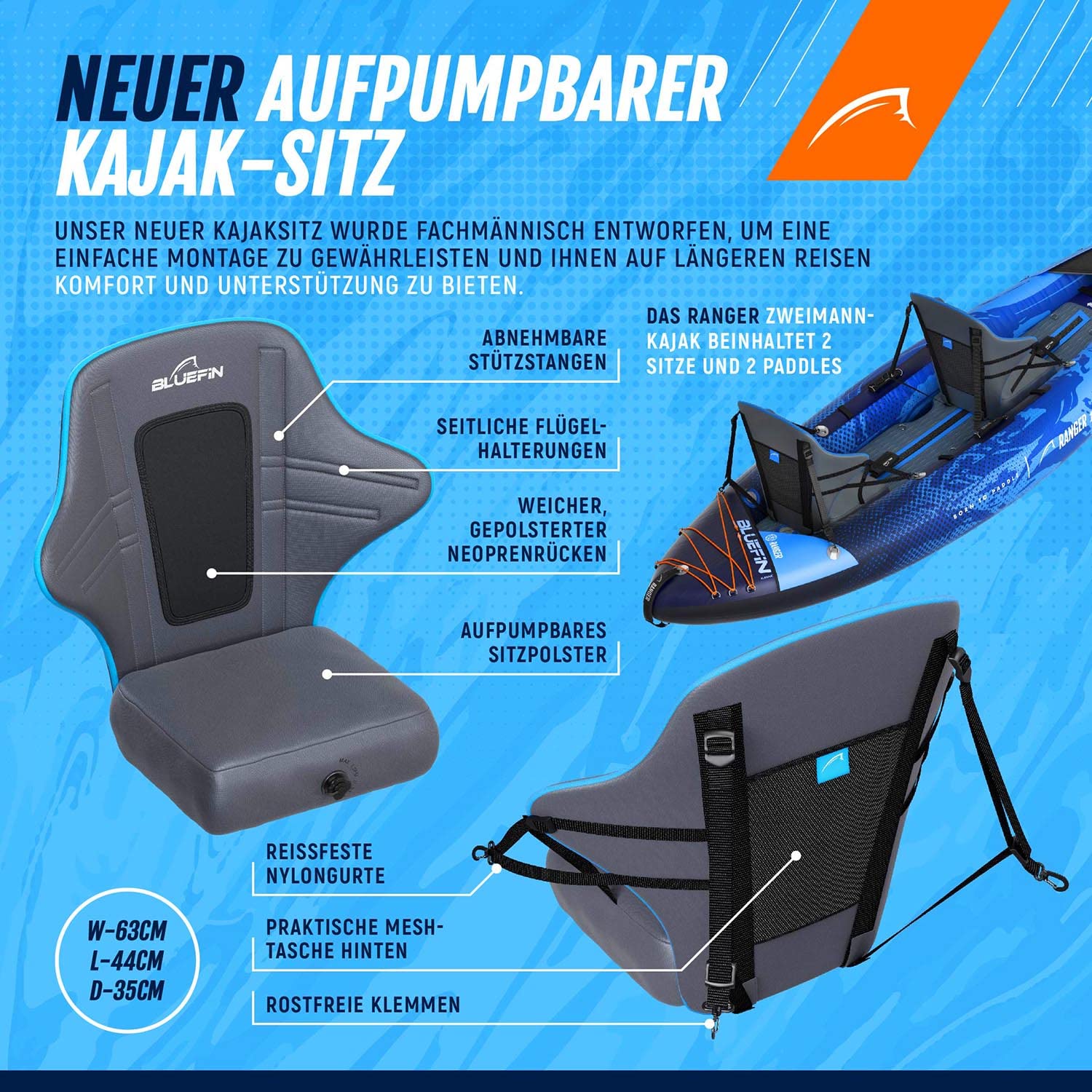 Bluefin Scout und Ranger Aufblasbares Kajak | Alternative zum Aufblasbaren Kanu | Erhältlich in Zwei Größen - Scout 1-Personen und Ranger 2-Personen