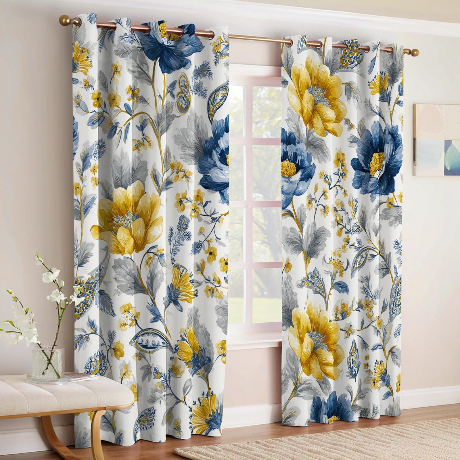 Grau Verdunkelungsgardinen Blickdicht Blumen Abstrakte Blumen Thermovorhänge mit Ösen, Wärmeschutz Schallschutz Gardinen für Kinderzimmer Wohnzimmer, 2er Set H183 x B117 cm