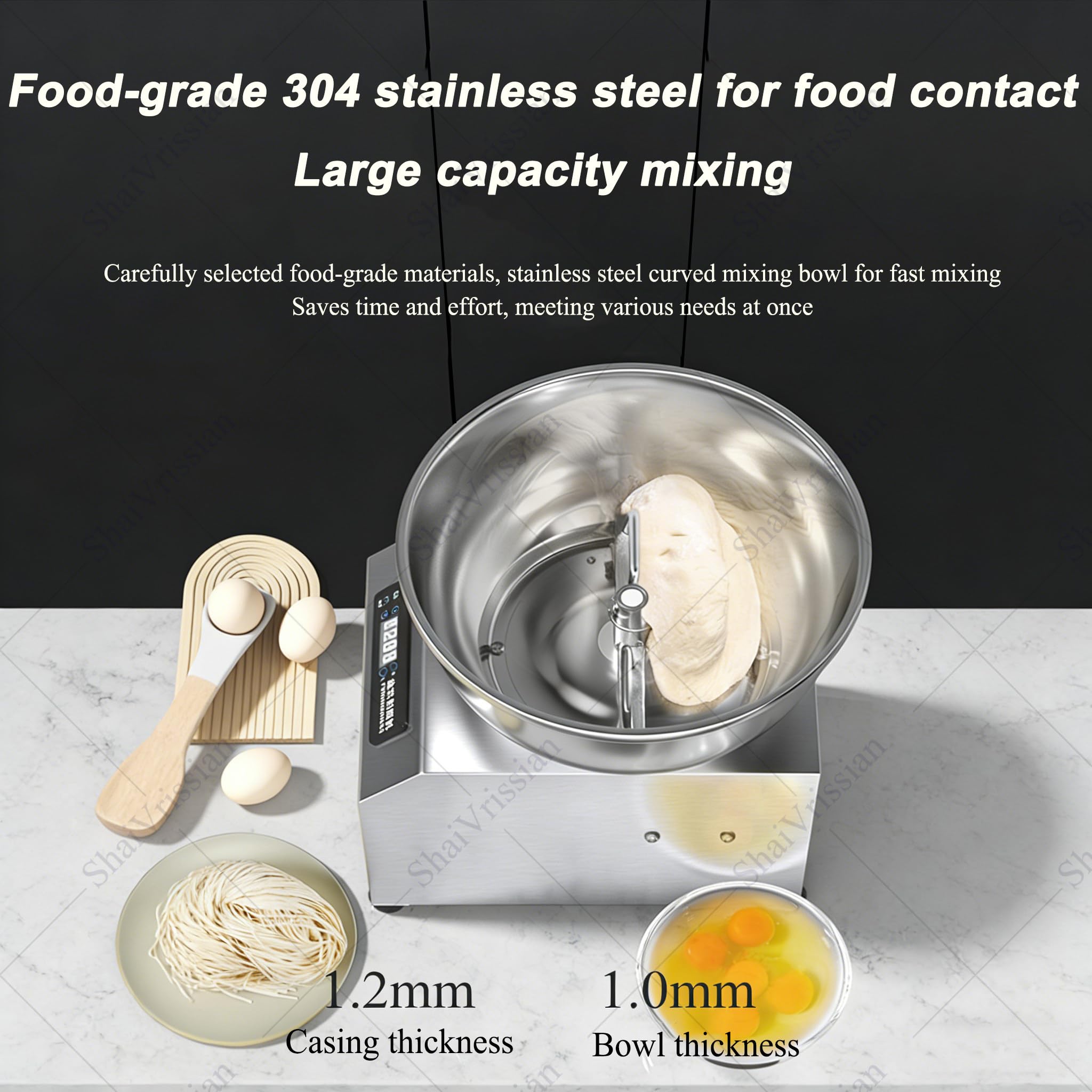 Impastatrice Commerciale in Acciaio Inox,Impastatrice a Spirale Professionale,Timer,Doppia Rotazione,Parti Staccabili per Facile Pulizia,per Panetterie E Pizzerie 5kg