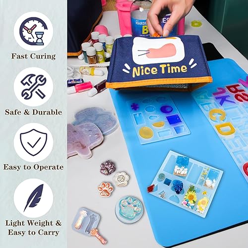 Miniatura 4 de Alfombrilla térmica de resina, grande con alfombrilla de silicona, 23.6 x 14.2 pulgadas, máquina de curado rápido de resina de 85 W con temporizador