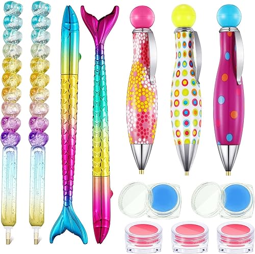 Ovelur 7 piezas de accesorios de pintura de diamantes bolígrafos con 5 piezas de almacenamiento de cera de pintura de diamante, bolígrafos de arte