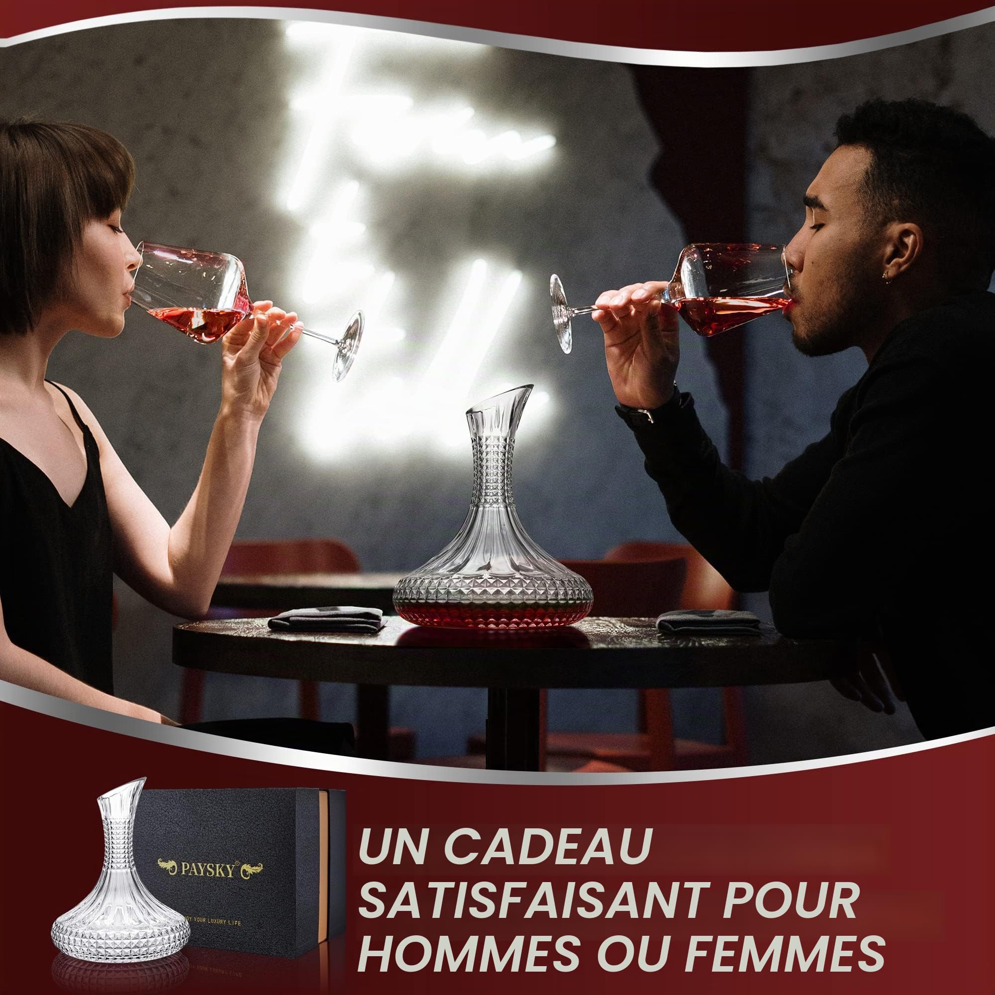 Carafe à vin épaisse avec boîte cadeau, carafe en verre de cristal gravée, cadeau élégant et œuvre d'art – Bouteille complète 1,559 g