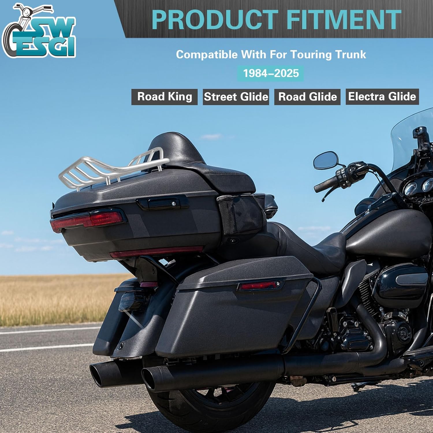 Tour Trunk Luggage Rack Trunk Top Luggage Rack Motorcycle Trunk Rail Rack Compatible for Harley Touring Street Glide Electra Glide Road Glide Road King Ultra Limited 1984-2023,Chrome