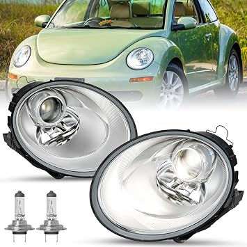 SOCKIR Halogen Headlights Assembly Compatible with 2006 2007 2008 2009 2010 Volkswagen Beetle Headlight with Bulbs Headlamps Front Driver + Passenger Side Headlamp Replacement