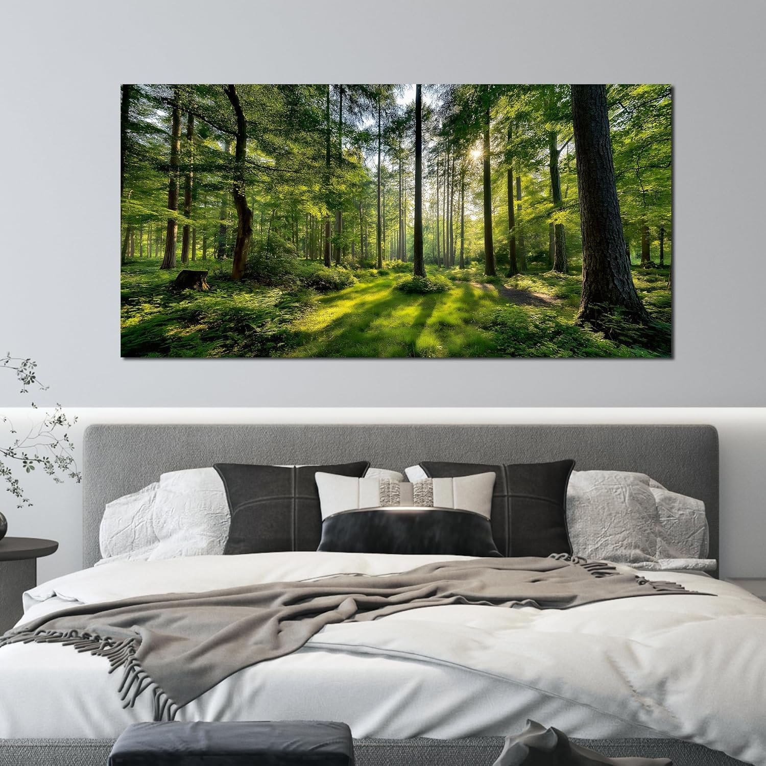 Large Forest Wall Art for Living Room Green Woodland Landscape with Sunlight Posters Prints for Bedroom Office Decor(65x130cm/No Frame)