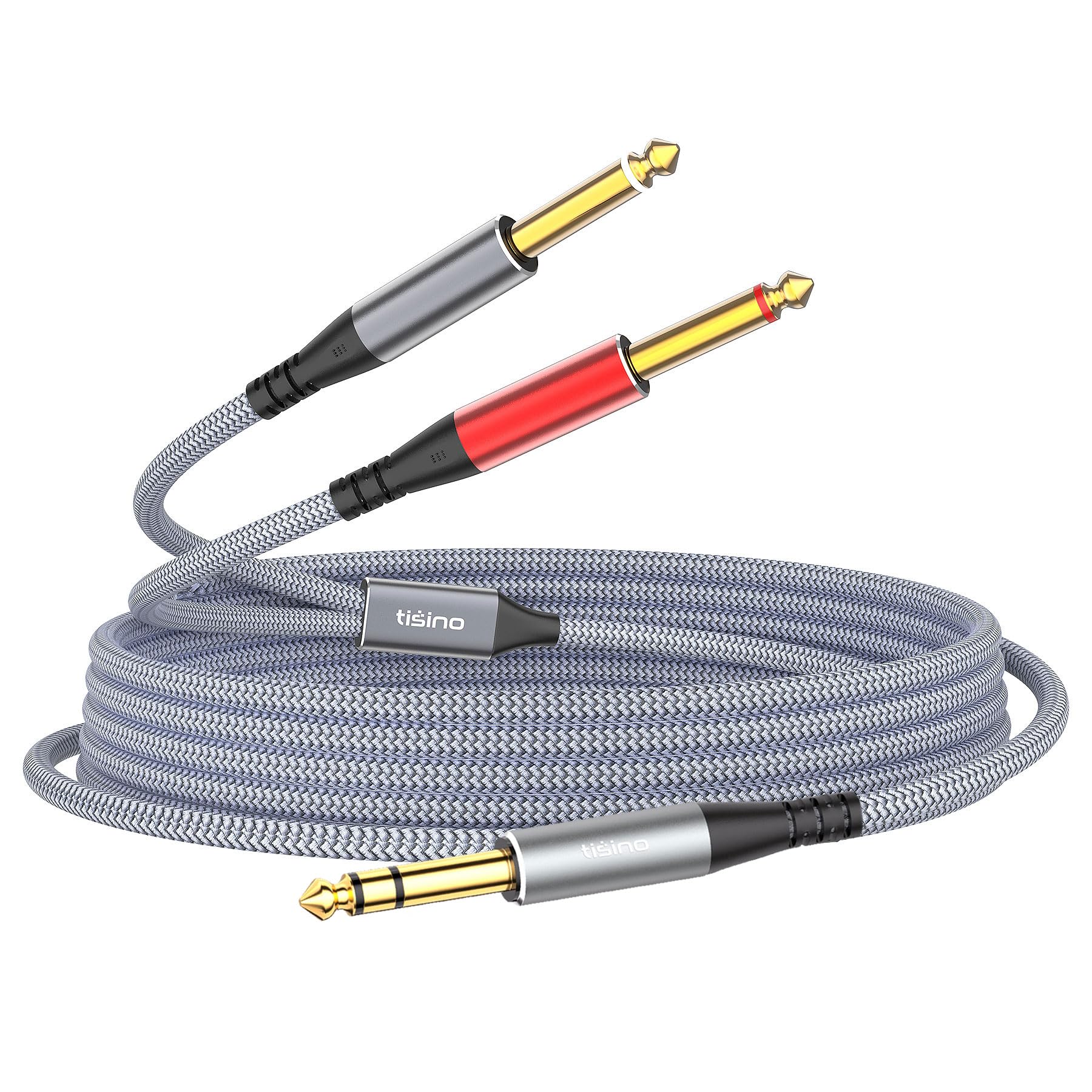 Tisino 6.35mm trs stereo splitter y cable, 6.35mm TRS Stereo to Dual 6.35mm TS Mono Insert Cable Y-Splitter TRS Cable 1/4" Breakout Cable Patch Cable for Amplifiers, Mixers, 1m