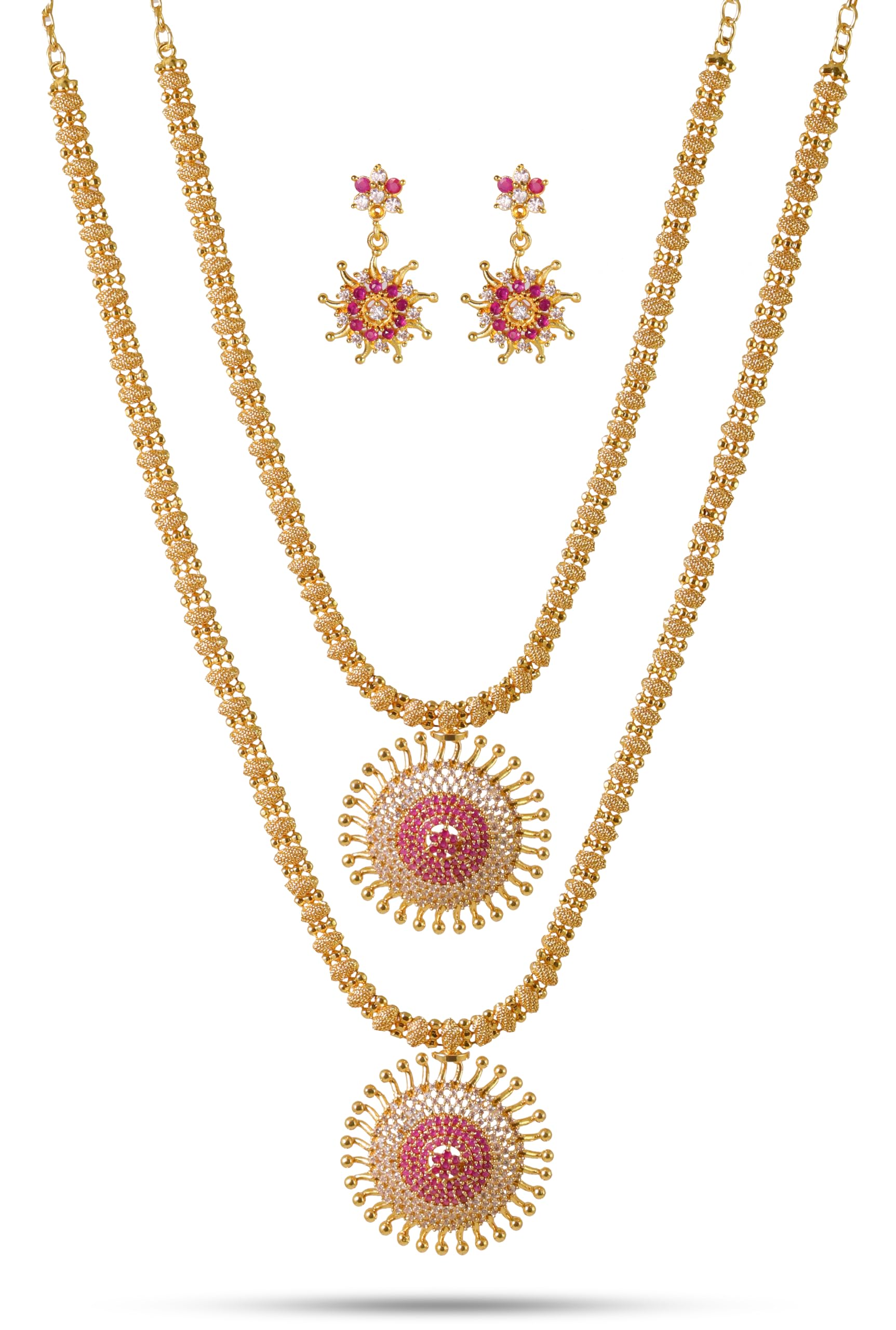 CUTE GOLD One Gram Micro Gold Plated Traditional South Indian Fashion Jewellery Stylish Ruby Emrald Stone Long Haram Set for Women & Girls(HS013) (B0CS34DBQP) Amazon Price History, Amazon Price Tracker