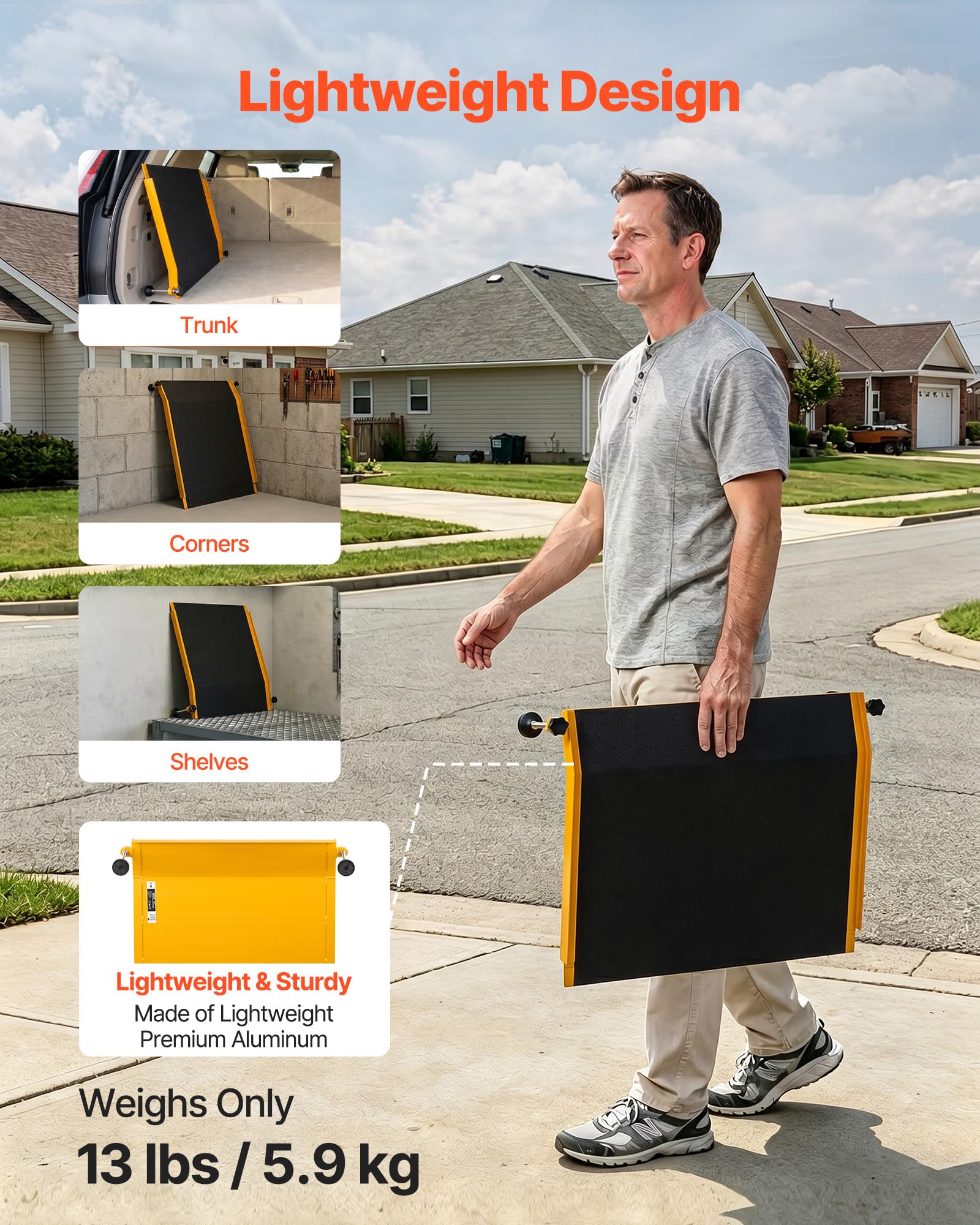 VEVOR Rampa para Silla de Ruedas de 670 x 810 mm, Rampa de Umbral de Aluminio Antideslizante, Capacidad de Carga 181,4 kg, Plataforma para Entradas, Garajes, Andadores, Puertas, Scooters y Carros