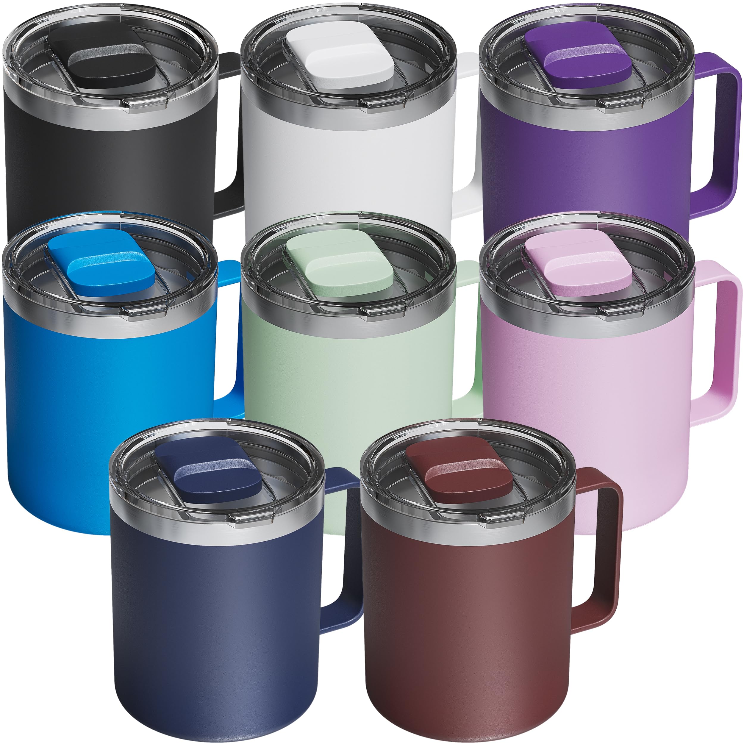 8 Pack 12oz Insulated Coffee Mug with Lid, Stainless Steel Cup