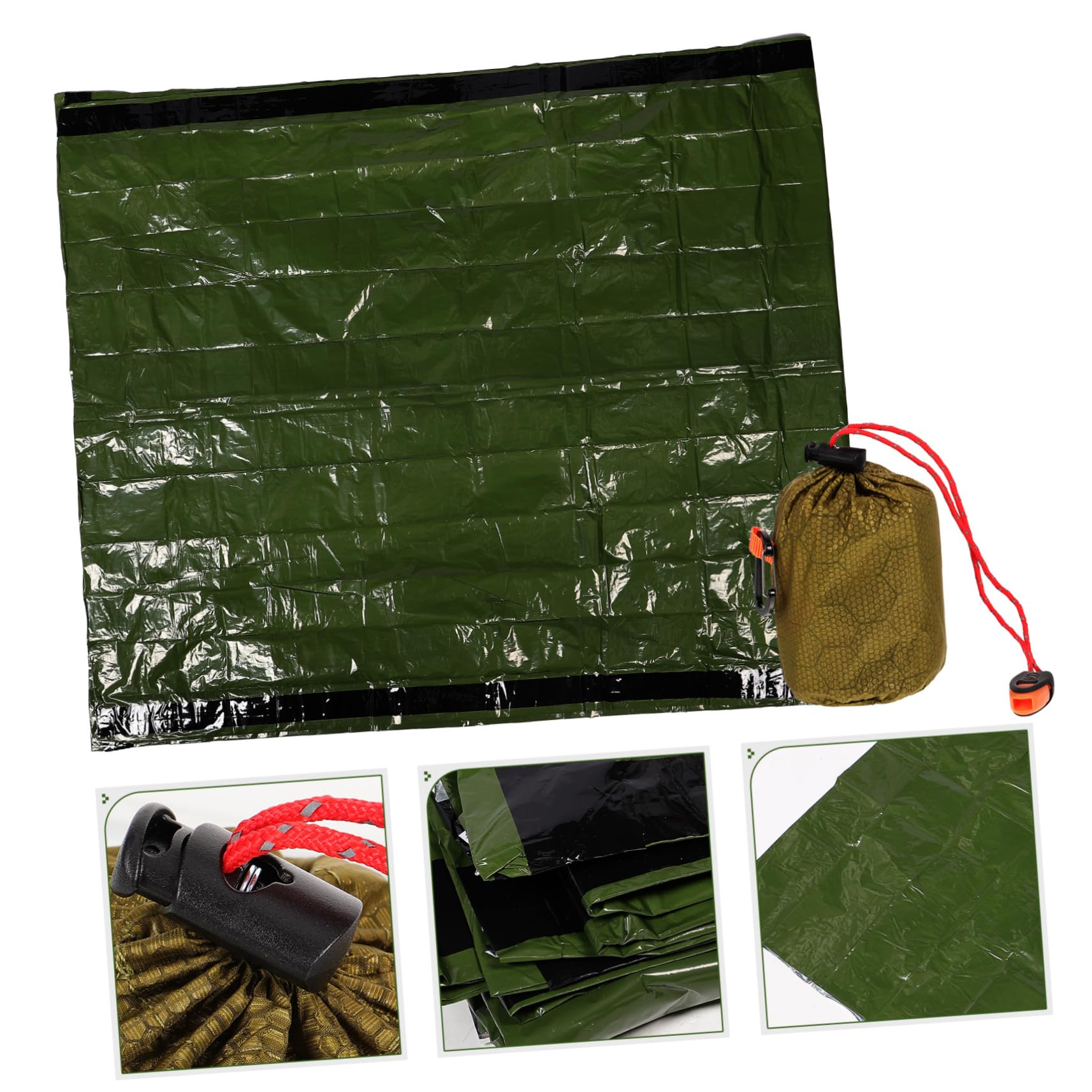 TOYANDONA Saco de Dormir de Emergencia frío Compacto Ligero cámping cálido Mantas de Emergencia térmica de Emergencia de Calentamiento PE película de Aluminio Verde