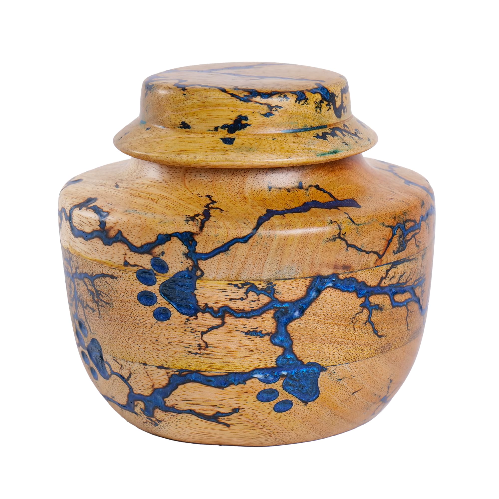 Customized Handmade Wood & Blue Resin Cremation Urn for Human & Pet Ashes, Large Fractal Burn Memorial Funeral Urn Box for Adults, Men or Women, Wooden Keepsake Pet Ash Storage - Burial Urns for Pets