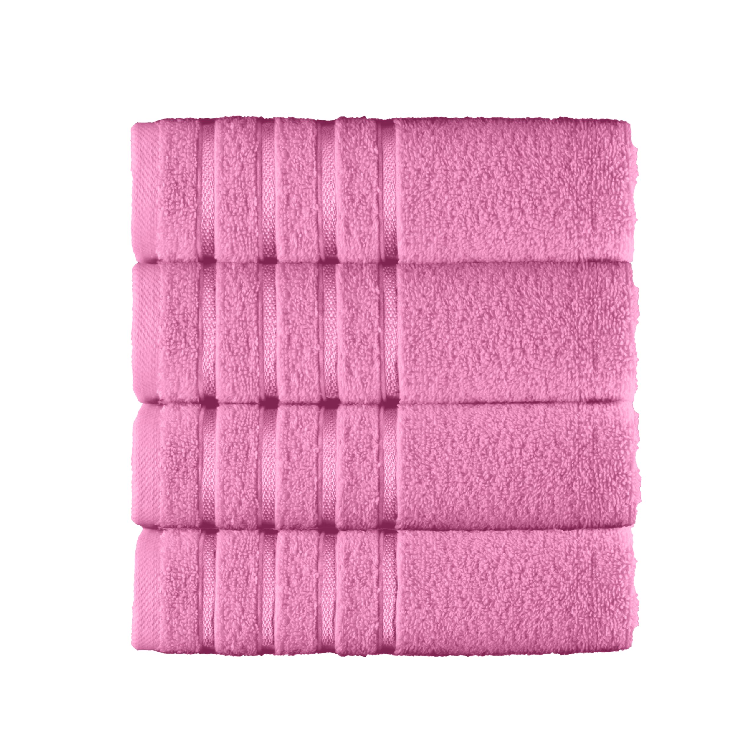 Elegant Comfort 100% Turkish Cotton 4 Lines Viscose Stripe Luxury 4 Pack Hand Towel Set - Ultra Absorbent and Soft 16 x 28 Inch Premium Hotel Spa Quality Towels for Everyday Bath Use, Light Pink