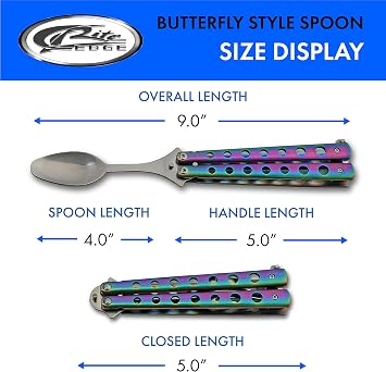 SZCO Supplies Rainbow Butterfly Folding Camping Spoon - 9 Stainless Steel, Travel, Picnic Accessory