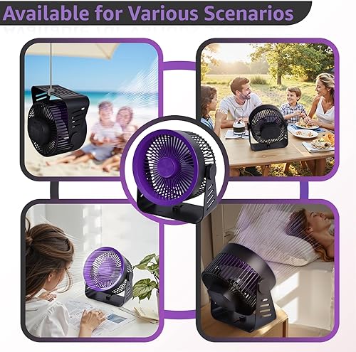 Miniatura 7 de Inmorven Ventilador de escritorio portátil, ventilador personal de 7 pulgadas con 5 velocidades, inclinación de 360, batería recargable USB para el