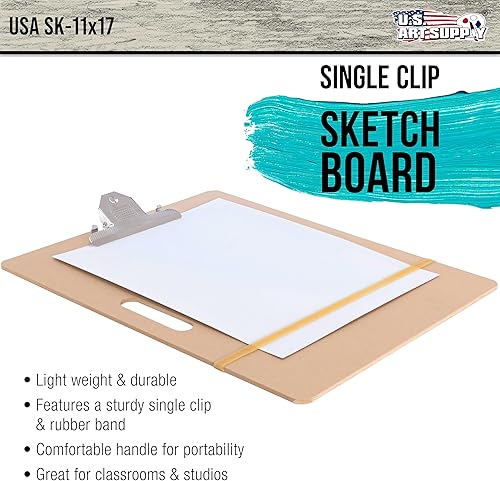 Miniatura 2 de U.S. Art Supply Tablero de dibujo para artistas, de 11 x 17 pulgadas, tablero de dibujo ligero con asa, clip y banda de goma para arte, bocetos,
