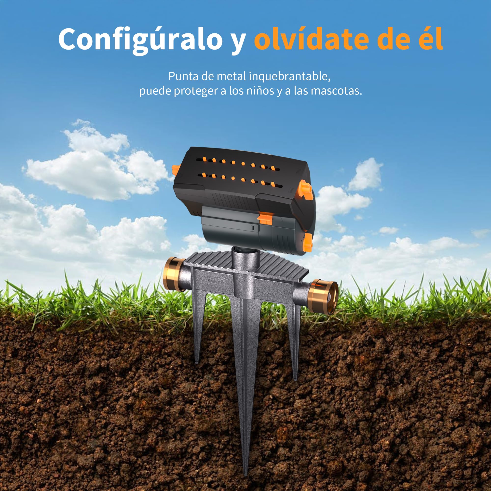 Diivoo aspersores de riego césped con Base de estaca metálica, aspersores oscilantes Turbo Ancho, Alcance y caudal Ajustables, 16 boquillas, aspersor riego de Usar para Plantas Jardines y césped