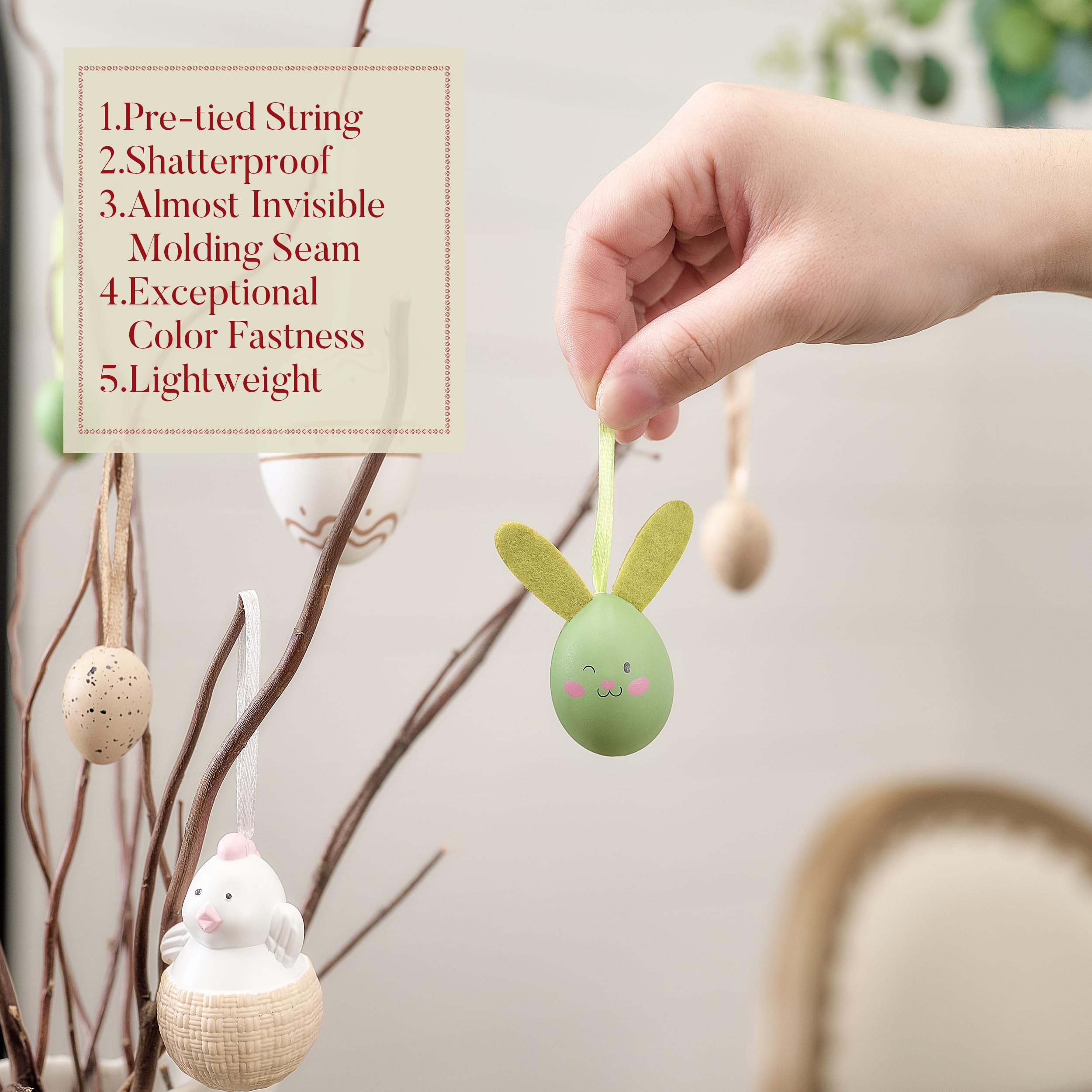 Valery Madelyn Ostereier-Dekoration, bunt, bruchsicher, Osterbaum-Ornament-Set, Beige-Grün, Osterkorb-Füllungen, sortiert, hängende Eier, Großpackung für Frühlingsferien, EG1105-0041