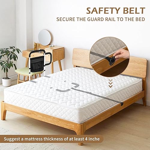 Miniatura 5 de Barandillas de cama con barra de agarre para adultos mayores, bastón de cama para personas mayores con mango de espuma y bolsillo de almacenamiento,
