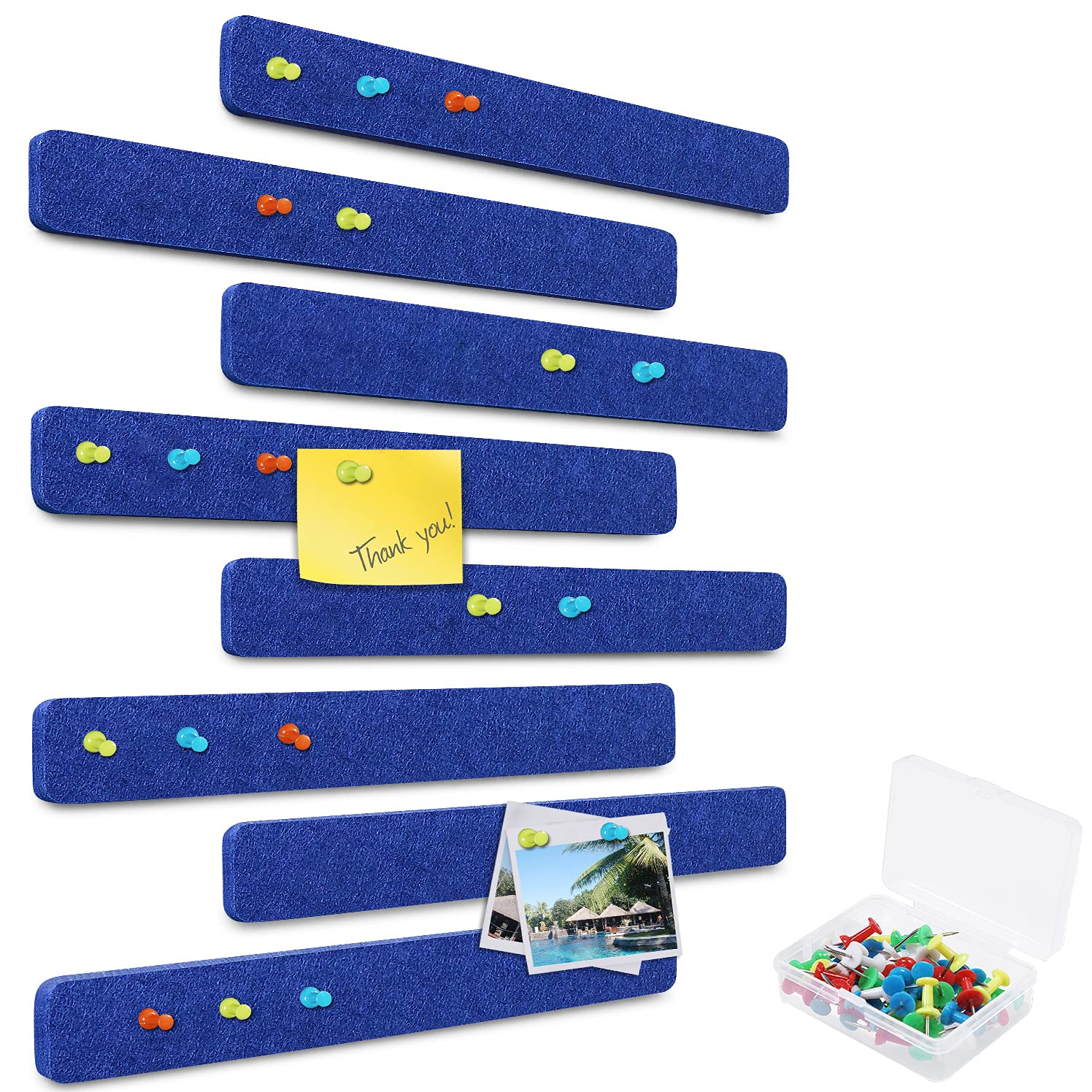 Yoillione Felt Pin Board Bulletin Boards Square Notice Board Memo Board for Bedrooms Offices Home, Blue Cork Board Tiles Self Adhesive Pinboard for Wall Decorative with 20 Push Pins