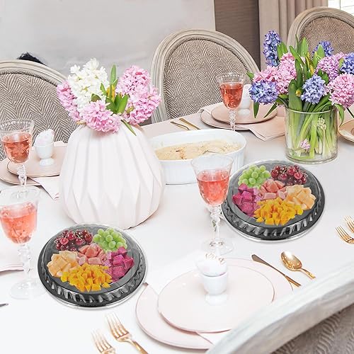 Miniatura 6 de 15 bandejas divididas para servir, bandeja redonda de plástico para aperitivos con tapa transparente, recipientes desechables de 10 pulgadas,