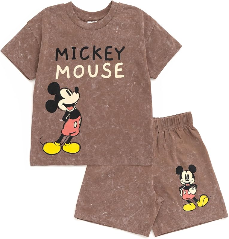 Mickey Mouse Vintage Wash T-Shirt and Shorts Outfit Set Toddler to Big Kid Sizes (2T - 10-12)
