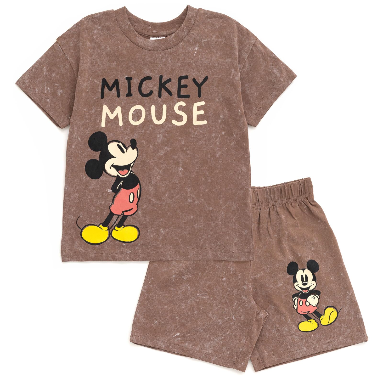 Disney Mickey Mouse Vintage Wash T-Shirt and Shorts Outfit Set Toddler to Big Kid Sizes (2T - 10-12)