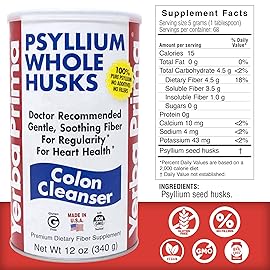Yerba Prima Psyllium Husk, 12 Ounce - Whole Husk Fiber Supplement, Vegan, No Sugar or Artificial Sweeteners, Non GMO, Gluten Free