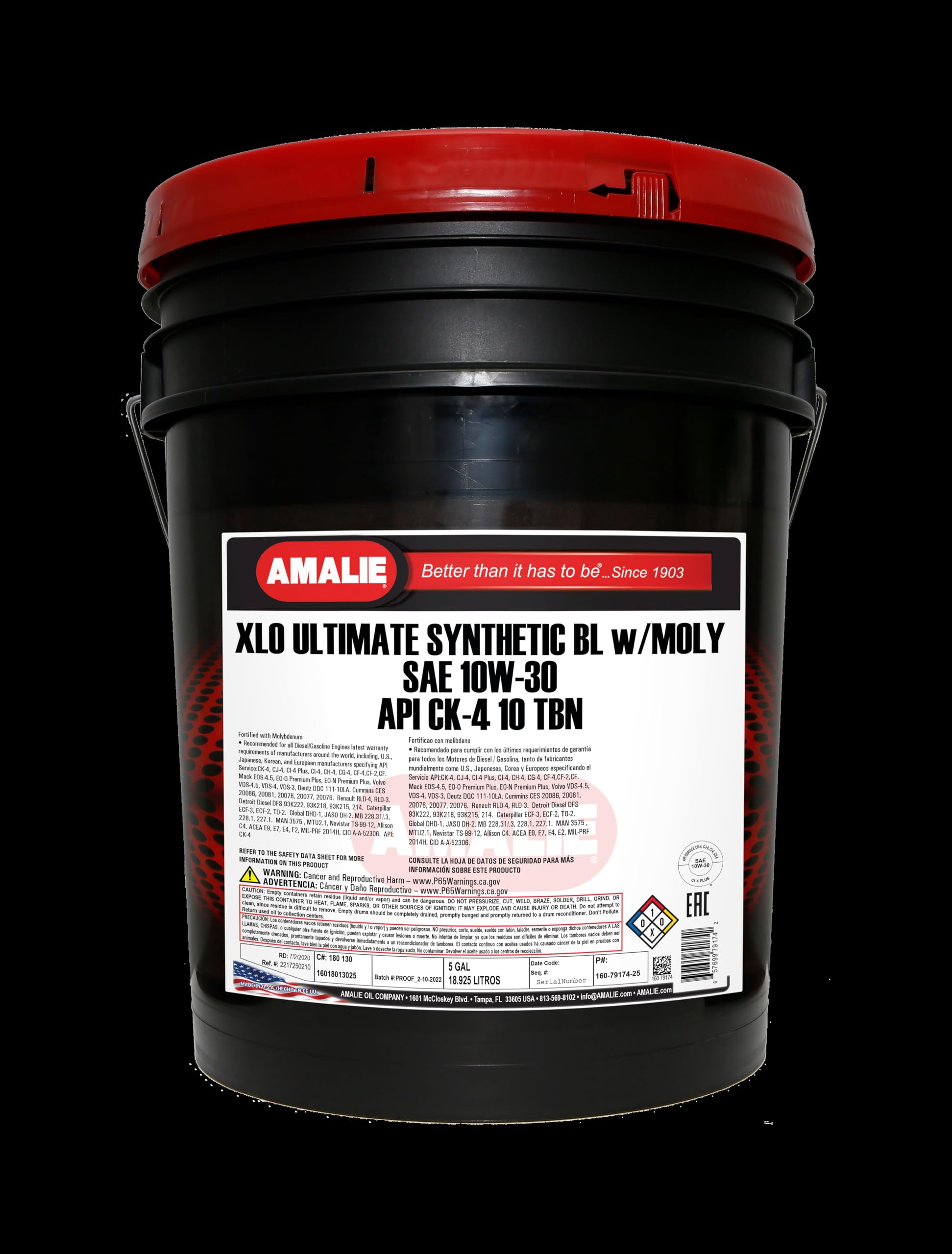 AMALIE XLO Ultimate Synthetic Blend with MOLY 10W-30 Diesel Engine Oil (160-79174-25) 5 Gallon Pail | Made in USA