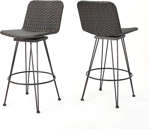 Christopher Knight Home Torrey Taburetes de mimbre para exteriores con marco de hierro, juego de 2 piezas, multimarrónnegro cobre