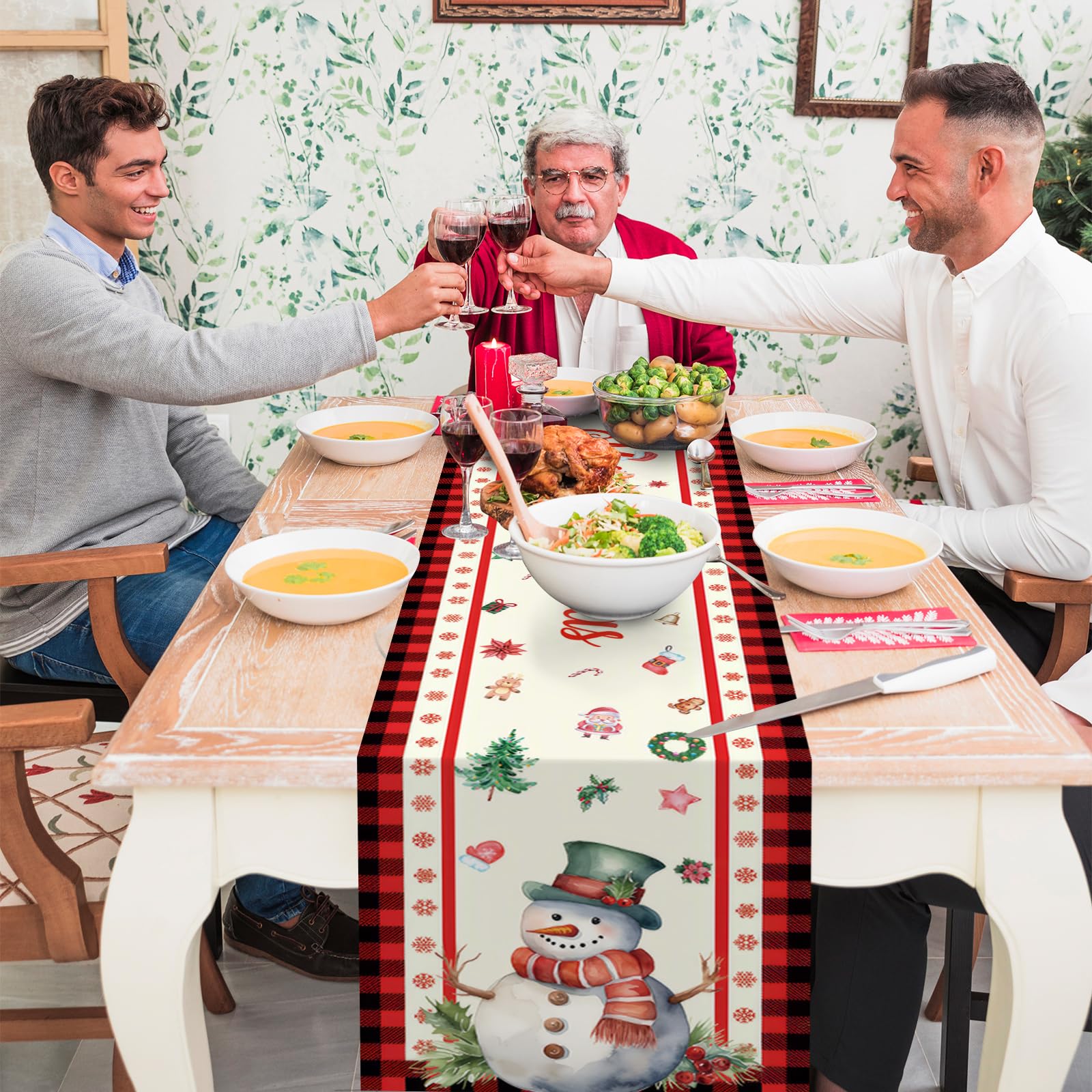 Weihnachts Tischläufer Rot – 180 Cm Lang, Leinen, Mit Schneeflocken-Muster, Maschinenwaschbar Für Festliche Tischdekoration