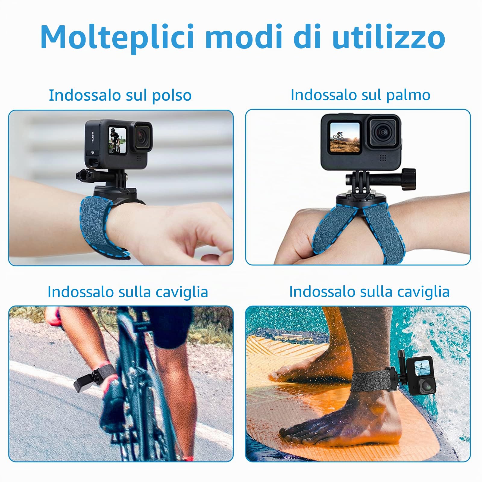 TELESIN Aggiornamento Supporto per cinturino da polso Rotante 360° Fascia per Mano compatibile con GoPro Hero 13, 12, 11,10, 9, 8, 7, 6, 5, DJI Action 6 5 Pro 4/3, Ace Pro 2 Ace Pro X5 X4, X3,ONE X2