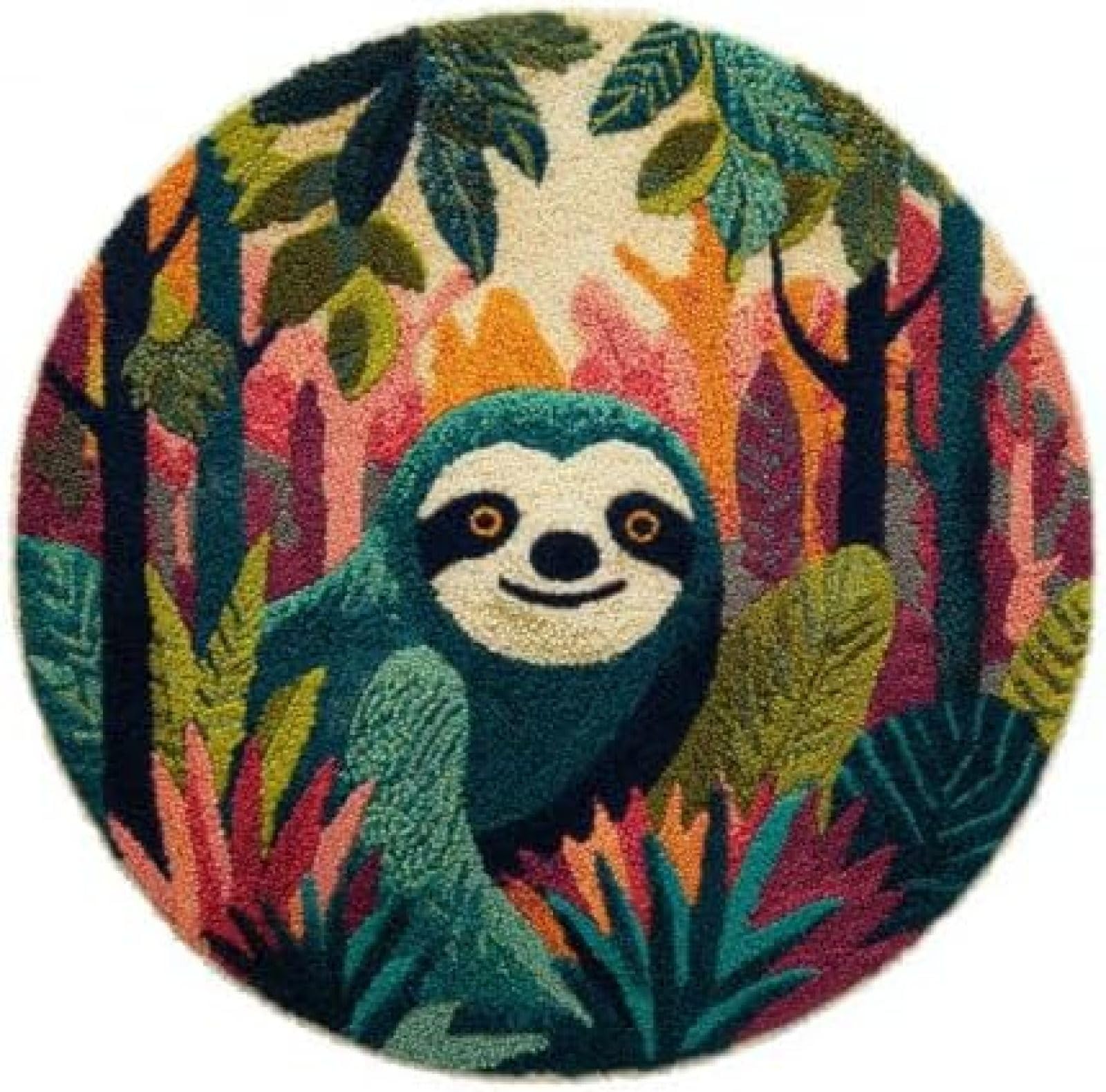 XDEGHUANGSS Latch Hook Rug Kit Sloth and Forest Round Rug 52x52cm