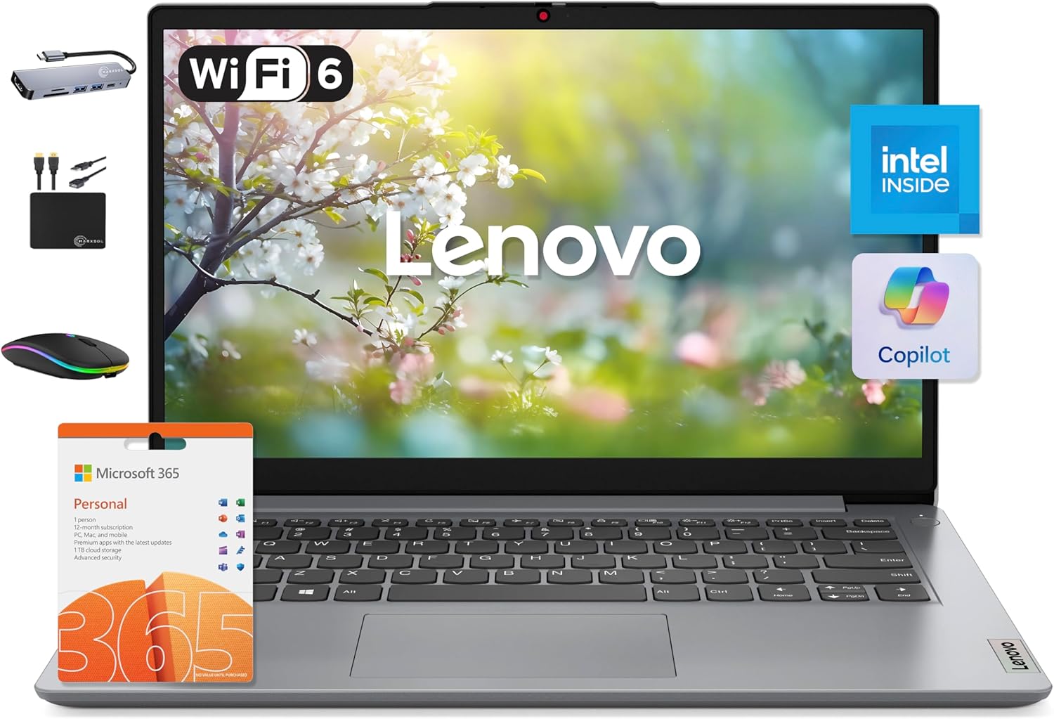 Lenovo IdeaPad 14" Laptop, 12GB RAM, 884GB Storage (256GB SSD + 128GB eMMC + 500GB Ext), Intel Core, UHD Graphics, WiFi 6, Windows 11