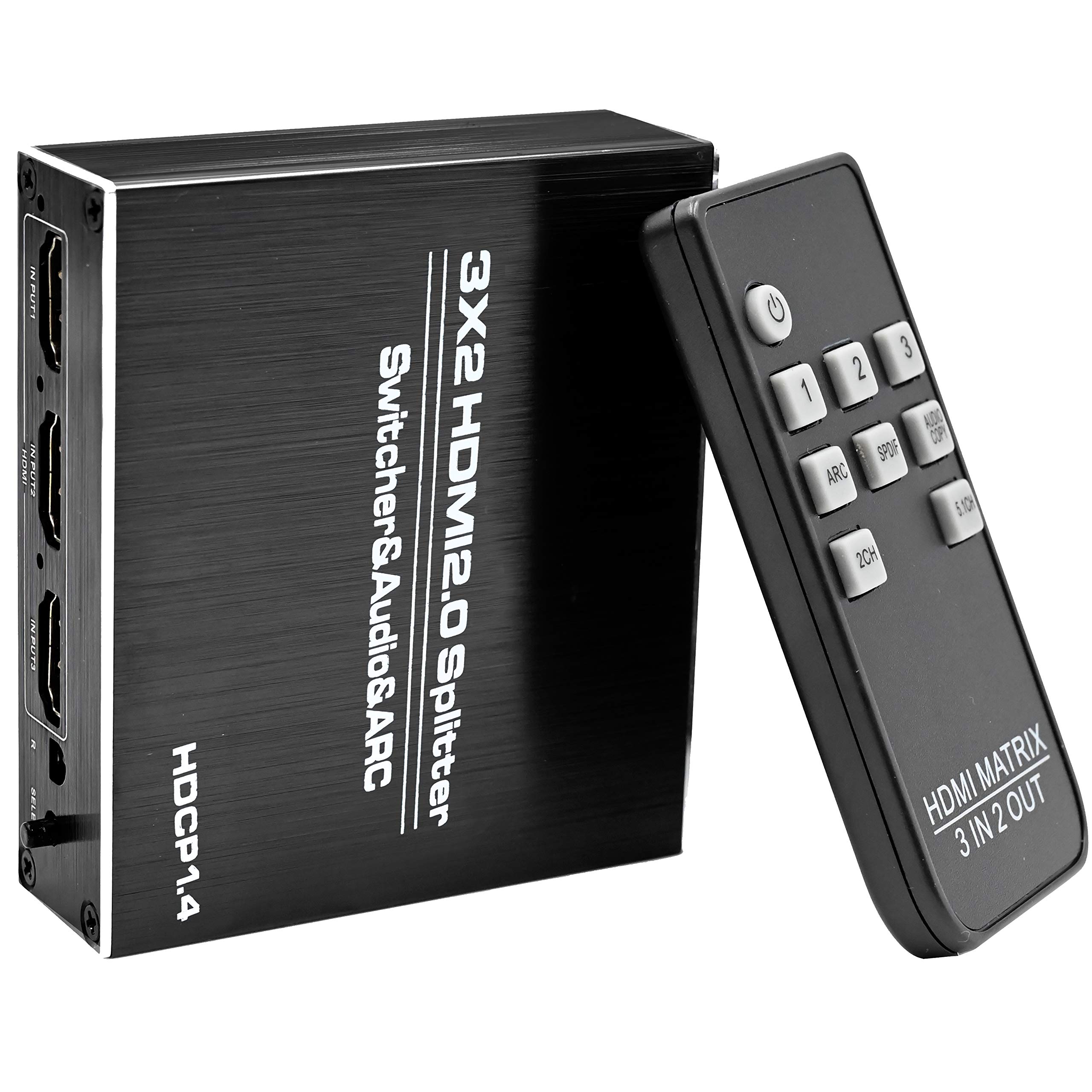 HDMI 3X2 Matrix Switcher 4K 60Hz Ultra HD 1080P Switch Splitter R/L+ARC 3 Ports Inputs 2 Port Outputs with IR Remote HDCP1.4: Amazon.com.au: Electronics