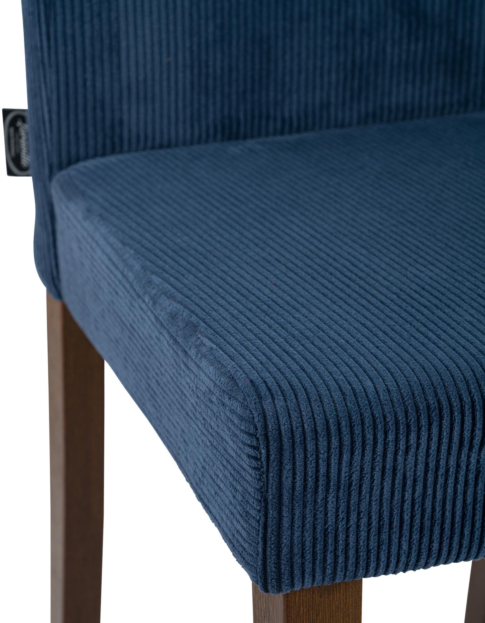 CLP Sedia da Pranzo Set di 2 Rivestita con Schienale INA, Sedia da Cucina in Velluto a Coste, Struttura Stabile in Legno, Colore:Blu, Colore del Telaio:Antico Scuro