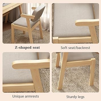 Modern Wooden Dining Table Set with Chairs, Solid Wood Dining Room Table Set for 4 or 6, Kitchen Table and Chairs Set for Dining Room or Home, Rectang Walnut 55.1-inch long dining table + 6 armchairs