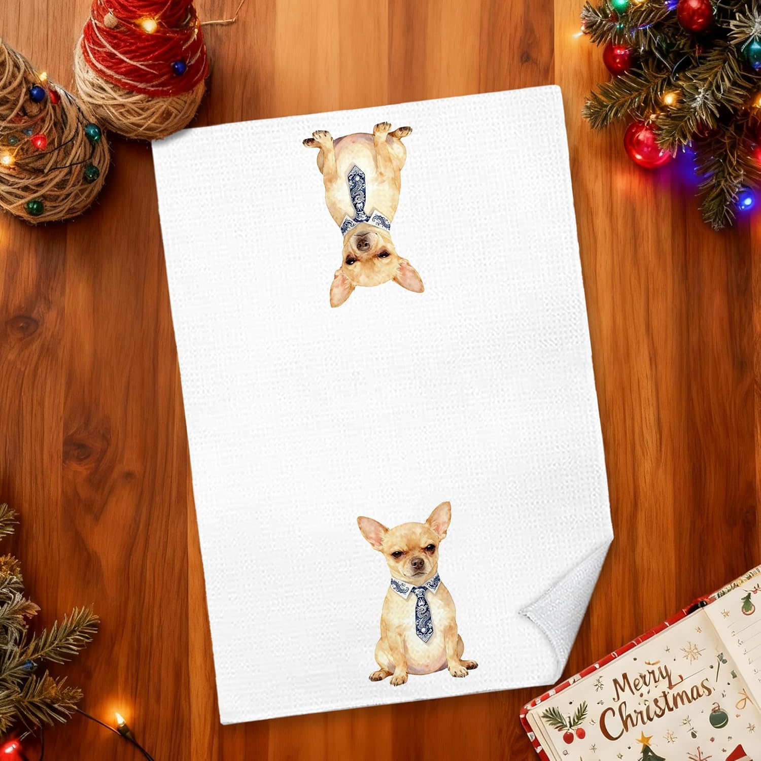 Chinoiserie Chihuahua Kitchen Towels 16x24 in, Gifts for Chihuahua Lovers Women, Grandmillennial Tie Dog Decorative Hand Tea Dish Towels for Bathroom Kitchen - Image 4